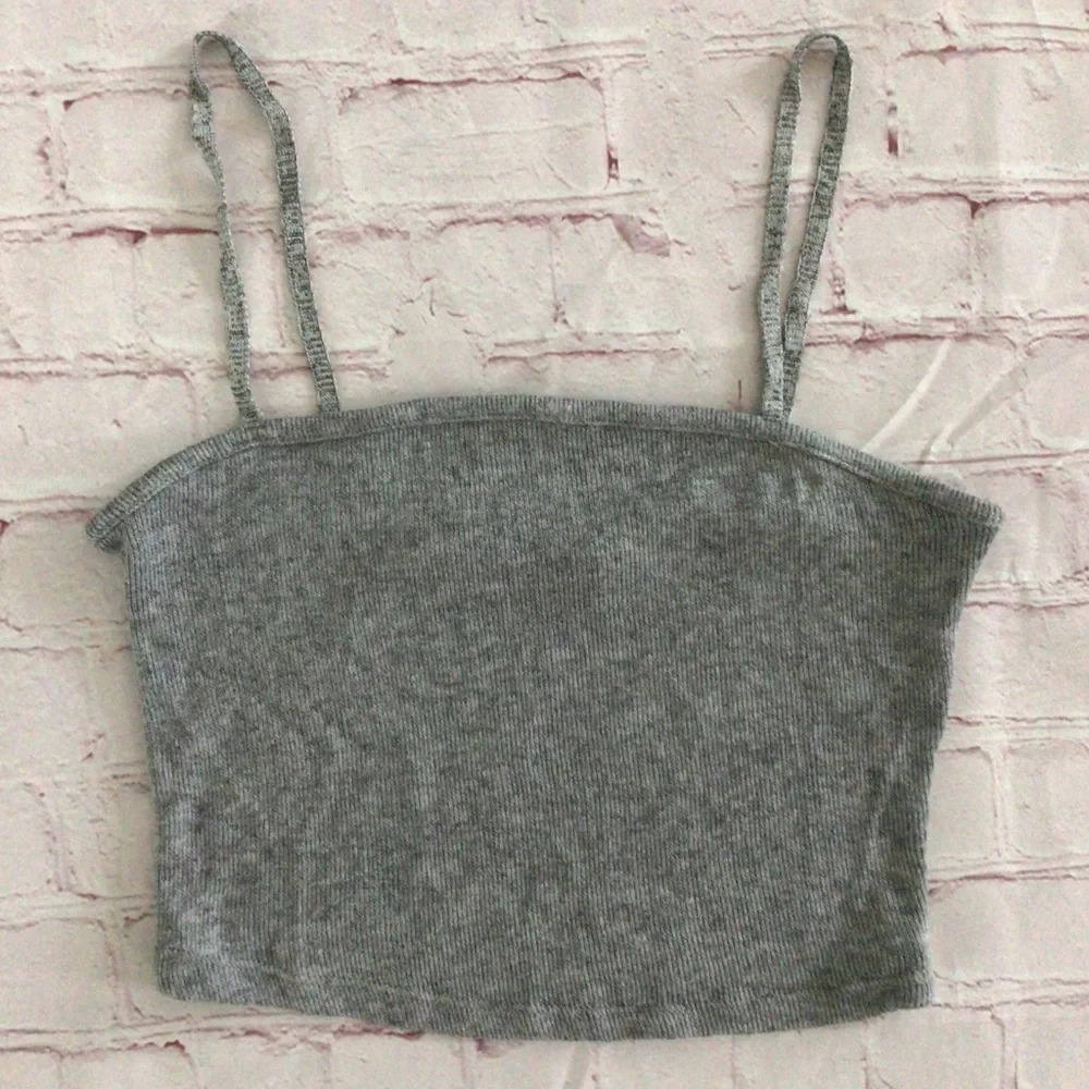 ZARA Gray Soft Feel Knit Spaghetti Strap Crop Top - Size Medium